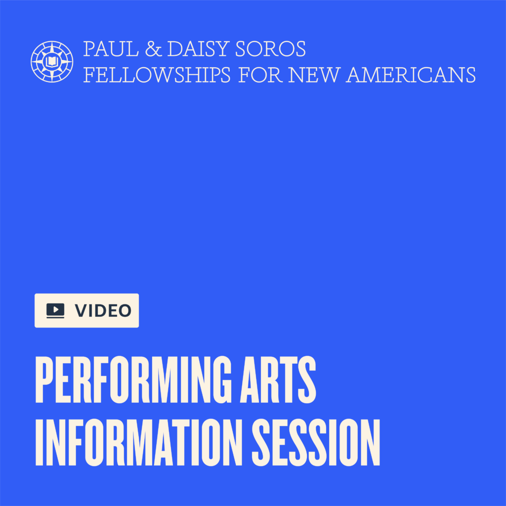 "Performing Arts Information Session" Blue graphic