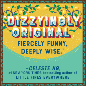 Snapshot of a review of "Gold Diggers" - the review is in the same style of the book cover, gold and teal. It says "Dizzingly Original, fiercely funny, deeply wise. - Celeste Ng, #1 New York Times bestselling author of Little Fires Everywhere".