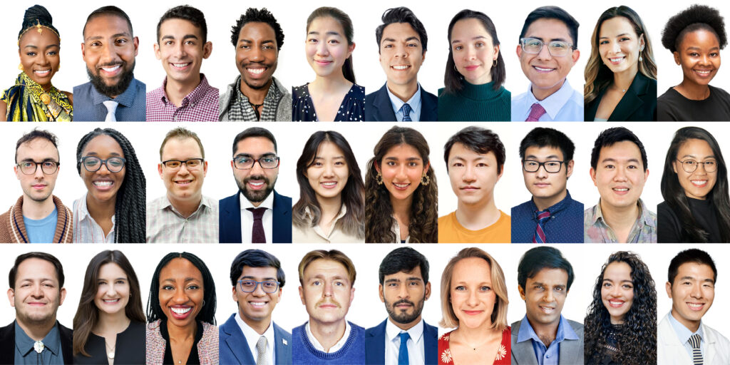 Graphic comprised of all 30 headshots of the 2022 Fellows, they are in three rows of 10. 